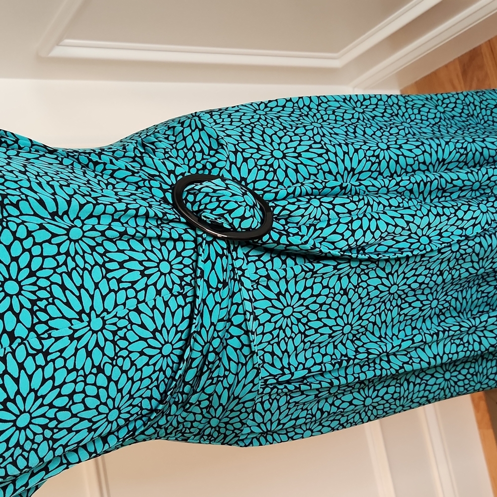 Vintage Black and Teal Floral Dress - Picture 4 of 7